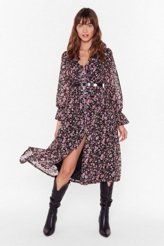 NASTY GAL Bud First Tequila Floral Midi Dress in Black - flipped