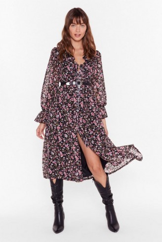 NASTY GAL Bud First Tequila Floral Midi Dress in Black