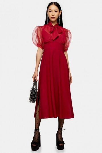 Topshop Burgundy Empire Line Midi Dress | vintage look outfit