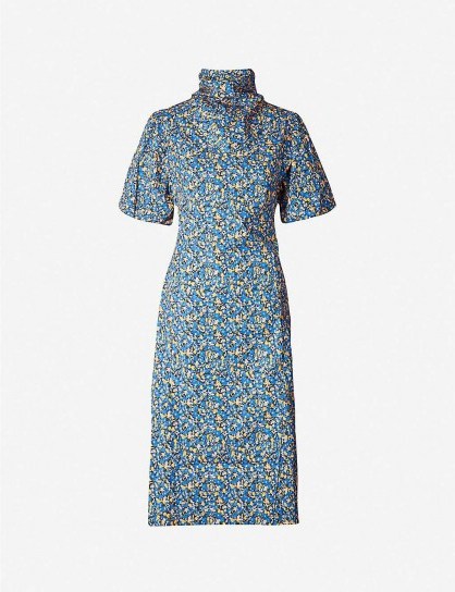 CAMILLA AND MARC Majella floral-print high-neck cotton midi dress in Lila blue - flipped