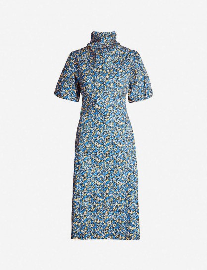 CAMILLA AND MARC Majella floral-print high-neck cotton midi dress in Lila blue