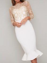 Chi Chi Agape Dress in White | fitted pephem dresses