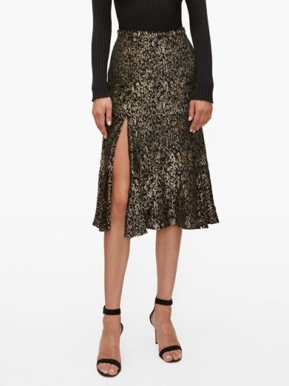 ALTUZARRA Clementine velvet-devoré fluted skirt in black / gold lamé skirts - flipped