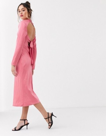 C/Meo sqaure neck satin midi dress in pink | open back dresses - flipped