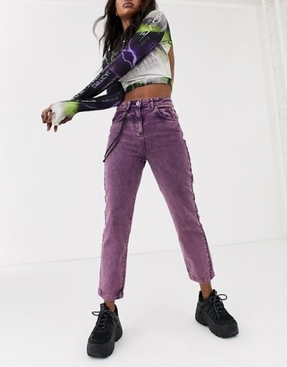 COLLUSION straight leg jeans in acid purple with chain - flipped
