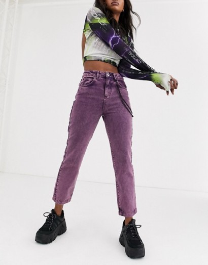COLLUSION straight leg jeans in acid purple with chain