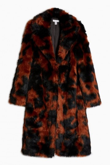 Topshop Cow Print Faux Fur Coat | black and brown animal prints | warm and stylish coats