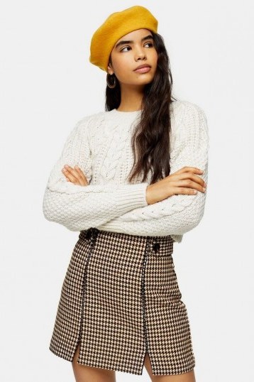 Topshop Cream And Tan Check Split Mini Skirt | front slit skirts - flipped