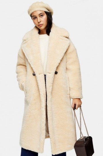 TOPSHOP Cream Maxi Length Borg Coat / luxe style outerwear - flipped