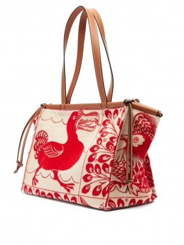 LOEWE Cushion dodo-jacquard tote bag in cream and red - flipped