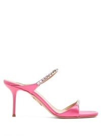 AQUAZZURA Diamante 75 crystal-embellished pink satin mules – luxury party heels