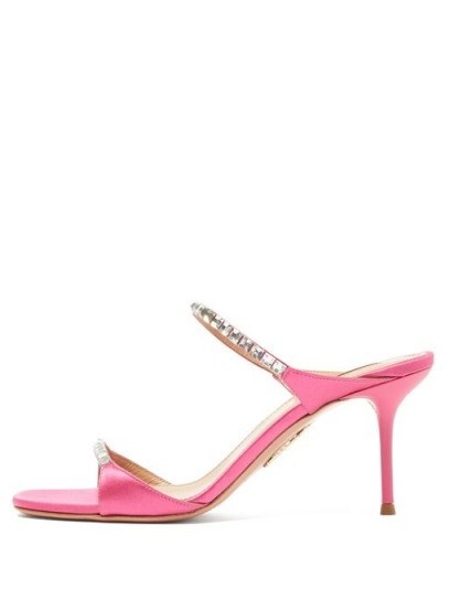 AQUAZZURA Diamante 75 crystal-embellished pink satin mules – luxury party heels - flipped