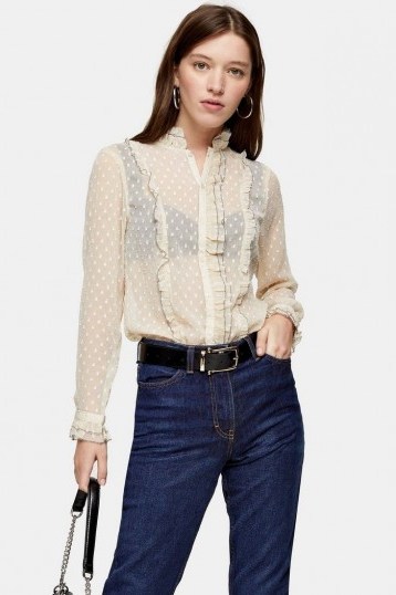 TOPSHOP Dobby Blouse With Pie Crust in Cream / frill trimmed blouses - flipped