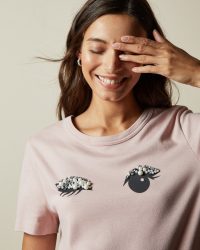 TED BAKER HENIEYY Eye embellished cotton T-shirt in pale pink