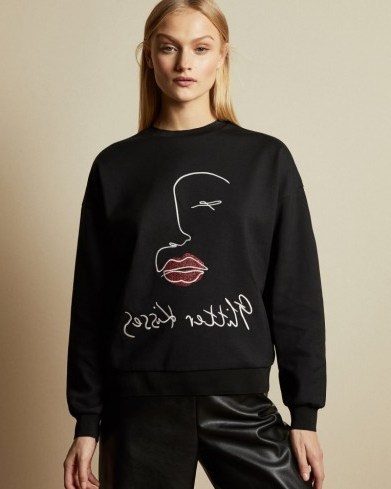 NIHNA Glitter kisses sweater in black / slogan sweatshirt - flipped