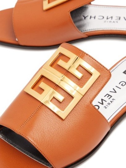 GIVENCHY 4G-logo tan-leather slides – luxury flat mules - flipped