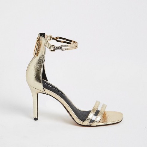 River Island Gold high heel ankle cuff sandal | metallic going out heels - flipped