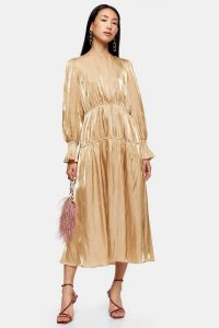 Topshop Gold Ruched Dress – occasion dresses with shimmer