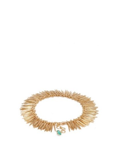 ILEANA MAKRI Grass Leaves 18kt gold bracelet ~ green stone bracelets - flipped