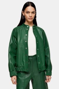 Topshop Green Leather Bomber Jacket By Topshop Boutique – luxury jackets