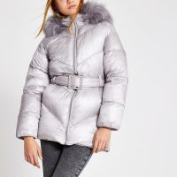 RIVER ISLAND Grey diamante embellished puffer jacket / luxe style winter jackets