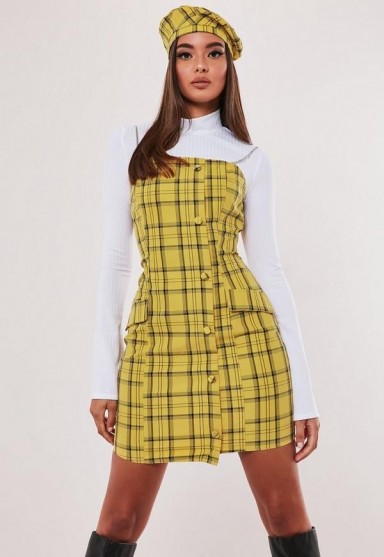 hayden williams x missguided yellow check chain strap a line dress
