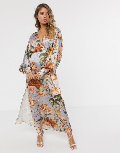 Hope & Ivy maxi tea dress in tapestry floral / thigh-high split dresses - flipped