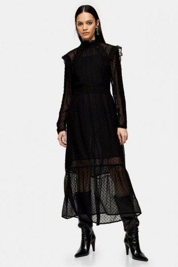 Topshop IDOL Black Pintuck Lace Insert Midi Dress - flipped