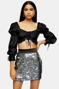 Topshop IDOL Silver Sequin Disc Mini Bodycon Skirt – evening glamour – party skirts