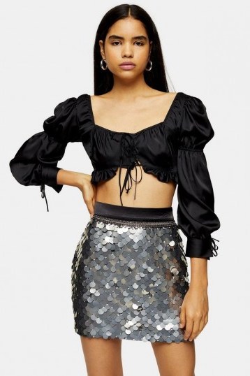 Topshop IDOL Silver Sequin Disc Mini Bodycon Skirt – evening glamour – party skirts - flipped
