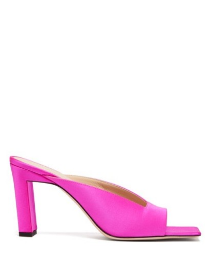 WANDLER Isa square open-toe satin mules in neon-pink