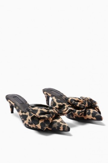 TOPSHOP JAZZ Leopard Bow Mid Mules / glamorous vintage style heels - flipped