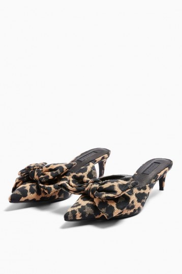 TOPSHOP JAZZ Leopard Bow Mid Mules / glamorous vintage style heels