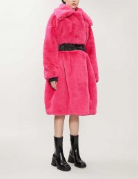 KARL ACCORDING TO CARINE Faux-leather-trimmed faux-fur coat in pink ~ bright chunky winter coats