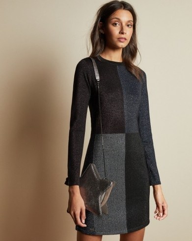 Ted Baker REDLO Knitted colour block dress in black | chic knitwear - flipped