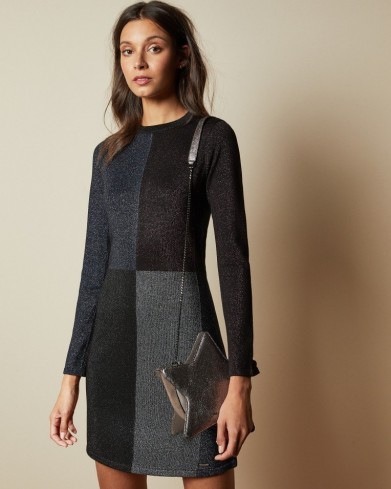 Ted Baker REDLO Knitted colour block dress in black | chic knitwear
