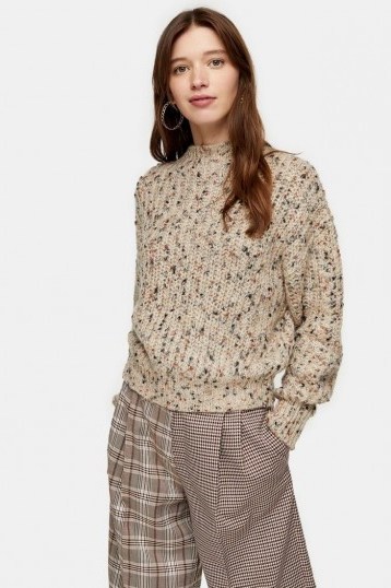 Topshop Knitted Textured Neppy Pointelle Jumper in Natural - flipped