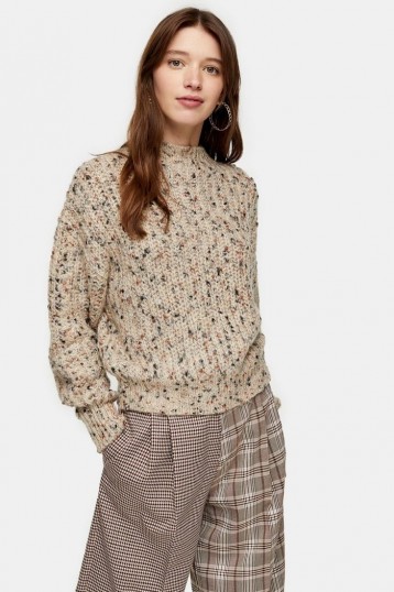 Topshop Knitted Textured Neppy Pointelle Jumper in Natural