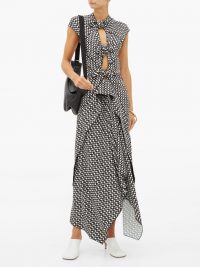 PROENZA SCHOULER Knotted cut-out checked maxi dress in black ~ monochrome checks