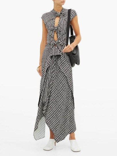 PROENZA SCHOULER Knotted cut-out checked maxi dress in black ~ monochrome checks - flipped