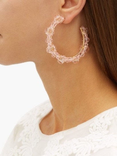 SIMONE ROCHA Large crystal-daisy hoop earrings in light-pink - flipped