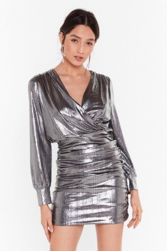 NASTY GAL Let’s Have a Good Shine Metallic Mini Dress in Silver