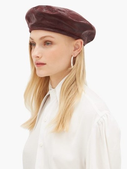HOUSE OF LAFAYETTE Lizard-effect suede beret in burgundy ~ glamorous berets ~ French look hats ~ chic accessory - flipped