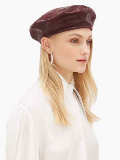 HOUSE OF LAFAYETTE Lizard-effect suede beret in burgundy ~ glamorous berets ~ French look hats ~ chic accessory