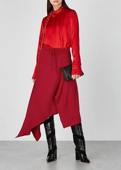 MARQUES’ ALMEIDA Red asymmetric merino wool midi skirt | knitted skirts - flipped