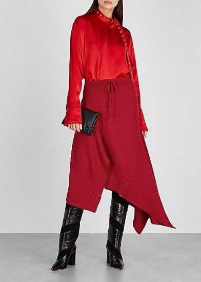 MARQUES’ ALMEIDA Red asymmetric merino wool midi skirt | knitted skirts