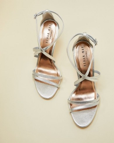 Ted Baker FLORETL Metallic strappy leather sandals ~ silver party shoes - flipped