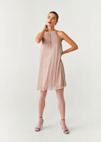 Mango Metallic thread dress in pink ~ trapeze style party dresses - flipped