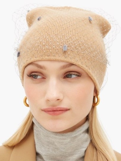 HOUSE OF LAFAYETTE Milou 7 veiled knitted beanie hat in sand-beige ~ the cutest winter hats - flipped