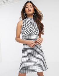 Miss Selfridge mini dress with high neck in check / vintage look fashion / retro style dresses